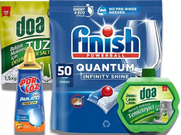 FINISH Quantum Kapsułki do Zmywarki - 50 szt, Nabłyszczacz, sól płyn ZESTAW